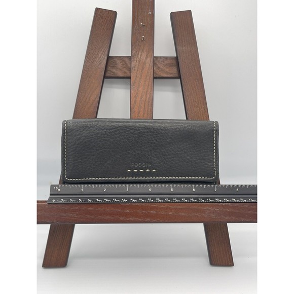 Fossil Popstitch Soft Black Leather Trifold Wallet & Checkbook Cover 7x3 - Picture 3 of 8